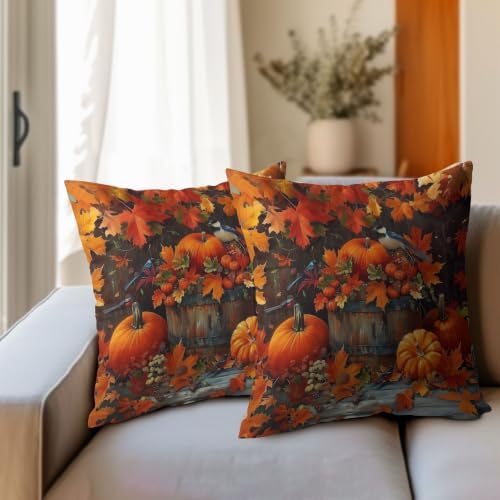Fall Pumpkin Maple Leaves Pillow Covers 22x22 Set of 2 Highly Absorbent - Image 3