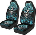 Halloween Skull Rose Car Front Seat Covers Breathable Car Seat Cover Stretch Polyester Fabric Cover Non Slip Fashion Auto Interior Universal for Cars Truck SUV Van