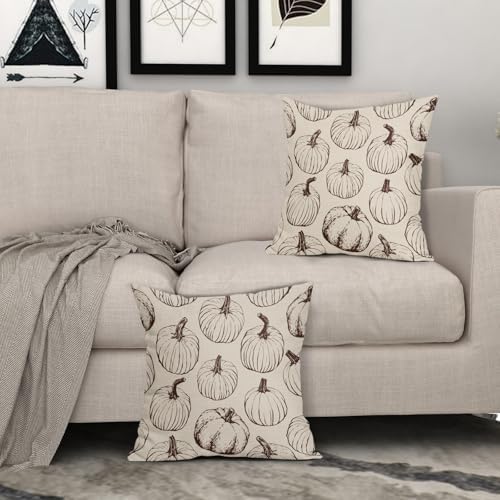 Fall Pillow Covers 20x20 Set of 2 Dark Brown Pumpkin Autumn Thanksgiving Harvest Decorative Throw Pillows Seasonal Themed Outdoor Farmhouse Cushion Case Decor for Couch Sofa Bed - Image 3