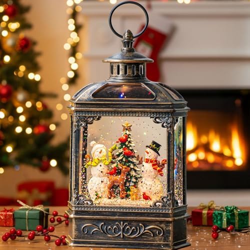 Christmas Snow Globes Lantern Christmas Snow Globe with Music Snowman and Christmas Tree,6H Timer,USB Lined/Battery Operated Lighted Lantern for Christmas Festival Decoration Gifts - Image 2