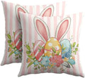 Easter Pillow Covers 20x20 Set of 2 Spring Throw Pillow Covers Rustic Bunny Ear Pink Pillowcase Linen Decoration Farmhouse Soft Decorative Eggs Stripe Cushion Case Couch for Indoor Outdoor Home Decor by Trongr