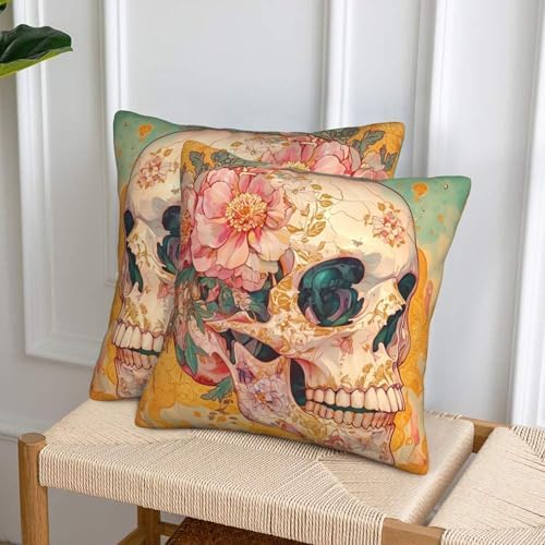 Halloween Skull Flower Throw Pillow Covers 18x18 inch Set of 2 Pillow Case Cushion Cover for Home Sofa Couch Living Room Car Decor - Image 4