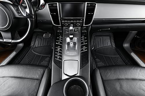 Amazon Basics 2-Piece Premium All-Season Anti-Slip Rubber Floor Mats for Cars, SUVs and Trucks, Universal Trim to Fit, Black