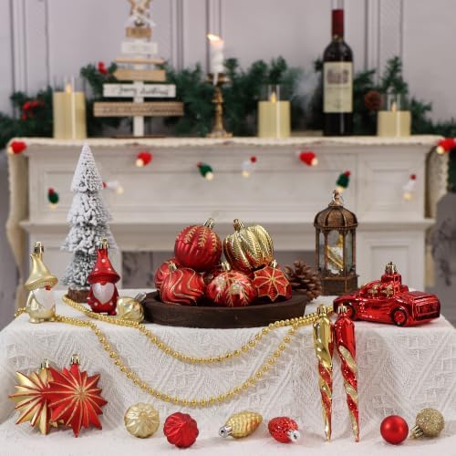 Red & Gold Fall Christmas Tree Ornaments Farmhouse Thanksgiving Decorations - Image 6
