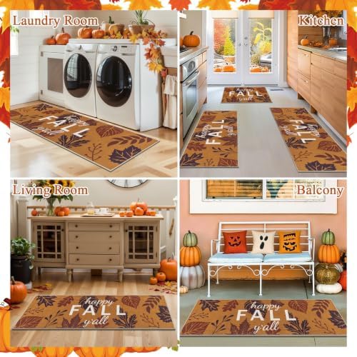 U'Artlines Happy Fall Leaves Kitchen Rugs with Runner Sets 3 Piece, Brown - Image 4