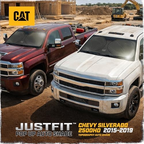 Windshield Sun Shade for Chevy Silverado 2500 2015-2019, Foldable Front Window Sunshade, UV Heat Blocker, Interior Protection Sun Shield, Keeps Truck Cab Cool, Heavy-Duty Truck Accessory - Charcoal