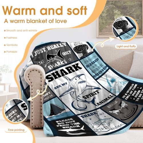 Ocean Shark Blanket Gifts for Adults Men Women Boys Girls Birthday Christmas Halloween Easter Father's Day Dad Husband Boyfriend Son Throw Blanket 60"x80" - Image 3