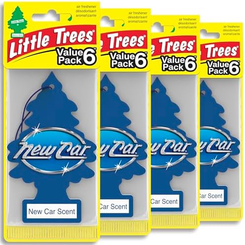 LITTLE TREES Car Air Freshener, 4 Count (Pack of 6), New Car