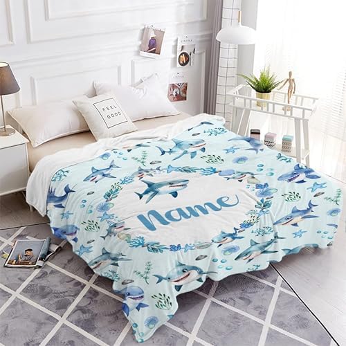 Personalized Shark Pattern Blanket Gifts for Girls Boys Women - Super Soft Cozy Warm Throw Sheet for Couch Bed Sofa Office Decor All Season 50"x60" for Teens - Image 4