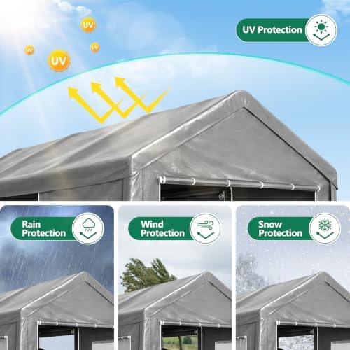 KEIKI 10x20 FT Heavy Duty Carport Canopy, Portable Outdoor Garage,Gray - Image 3