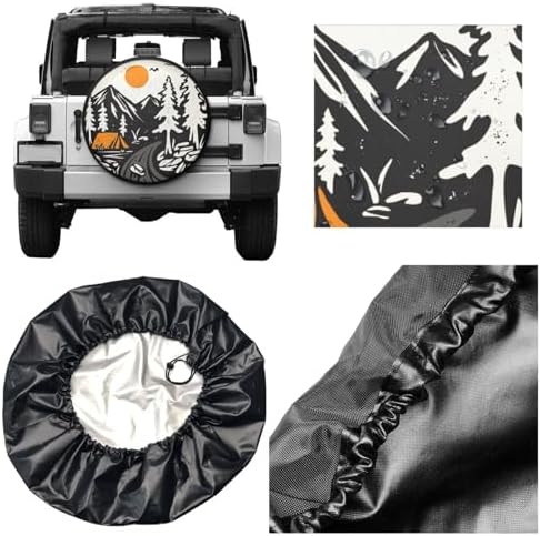 Campsite Sunrise Mountain River Spare Tire Cover Universal Waterproof Wheel Tire Covers Dust-Proof Wheel Tire Protector Tyre Covers for Trailer RV SUV Camping Off-Road Truck Vehicle Travel 14 Inch
