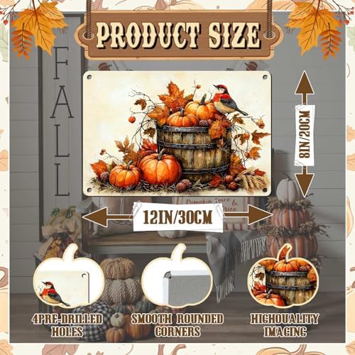 Fall Sign Pumpkin Vintage Tin Sign Happy Thanksgiving 8x12Inch - Image 2