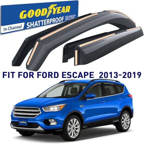 Goodyear Shatterproof in-Channel Window Deflectors for Ford Escape 2013-2019, Rain Guards, Window Visors for Cars, Vent Deflector, Car Accessories, 4 pcs - GY008477