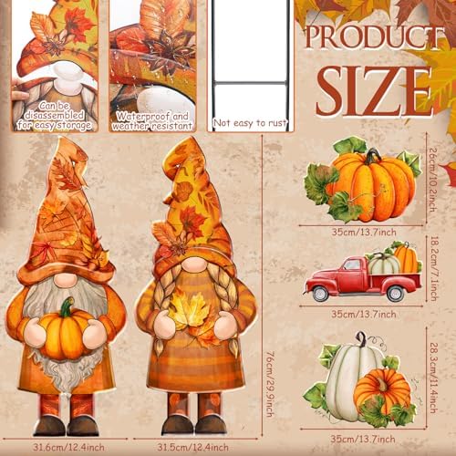 5 Pcs Fall Gnomes Yard Stake Metal Thanksgiving Garden Decor - Image 2