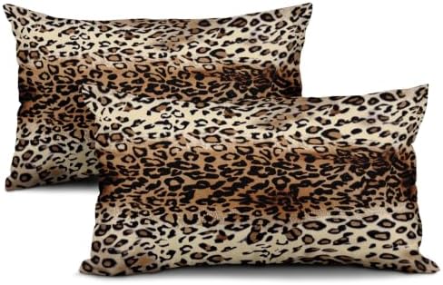 Sweetshow Brown Leopard Pillow Covers Set of 2 Cotton 20x12 Inches - Image 2
