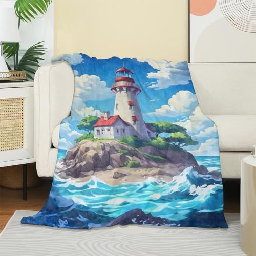 Cartoon Lighthouse Blanket, Soft Cozy Warm Throw Blanket for Adults Kids Women, Comfy Lightweight Fuzzy Flannel Blankets for Couch, Travel, Car, Home Decor 60×50 Inch - Image 2