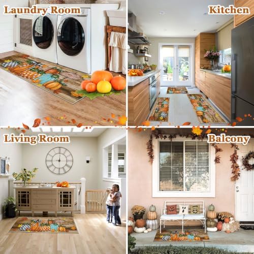 U'Artlines Fall Pumpkin Kitchen Rugs with Runner Sets 3 Piece,Washable - Image 4