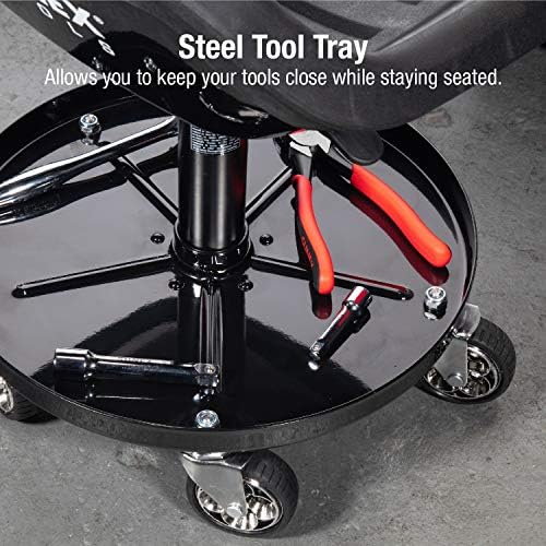 SUNEX TOOLS 8514 300-Pound Capacity Telescoping Tractor Seat with Parts Tray and 3.5-Inch Heavy Duty Casters - Image 3