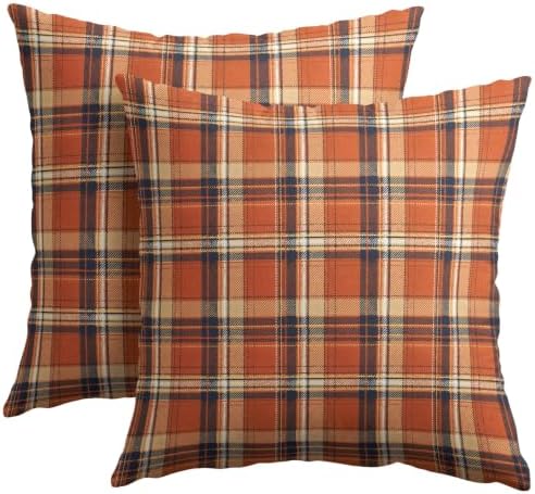 Fall Plaid Pillow Covers 22x22 Set of 2 Autumn Burnt Orange Scottish Tartan Square checked Outdoor Throw Pillows Covers Farmhouse Classic Decorative Farmhouse Cushion Case for Living Room Couch Sofa by Unknown