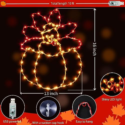 Hiboom Thanksgiving Turkey Pumpkin String Lights, Red Orange, 16'' - Image 2