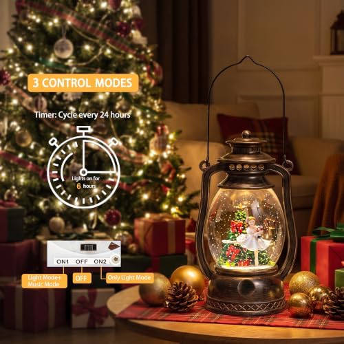 Christmas Snow Globe Lantern with LED Lighted Water Glitter, Hanging Kerosene Style Ballerina Tree Scene, Vintage Bronze Tabletop Holiday Decoration Gifts - Image 4