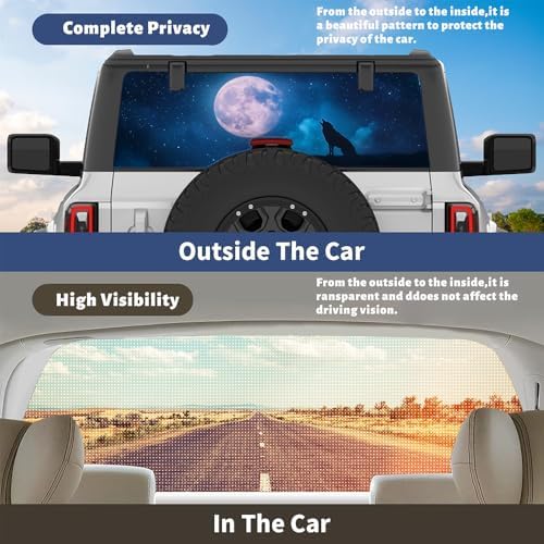 Abstract Wolf Truck Rear Window Graphic Decals, Beautiful Moon Starry Sky Animal Howling Pickup Car Window Stickers Truck Back Window Film Decal for Trucks SUV 66 x 22 inch