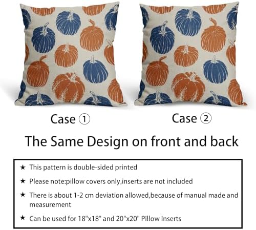 Blue Orange Pumpkin Fall Pillow Covers 24x24 Set of 2 Autumn Harvest Print Thanksgiving Decorative Throw Pillows Outdoor Farmhouse Cushion Case Seasonal Decor for Couch Sofa Bed - Image 6