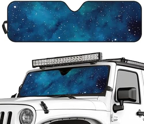 Renewold Automotive Windshield Sunshade for Jeep Wrangler Blue Galaxy Starry Sky Blocks Heat Sunlight UV Foldable Car Front Window Sun Shield Sun Shade Visor Cover for Jeep Gladiator Keep Vehicle Cool