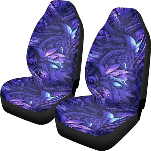 Tribal Car Seat Covers 2 Pcs Set, Purple Tropical Totem Car Accessories Universal for Auto Truck SUV, Tribal Floral Breathable Cars Interior Seat Protector Cover