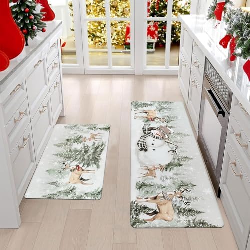 U'Artlines 2Pcs Christmas Anti Fatigue Kitchen Rugs and Mats,Snowman,Deer - Image 2