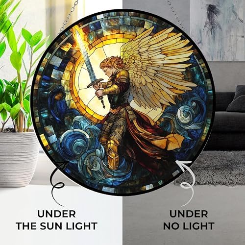 Stained Glass Window Hanging, Boho St. Michael The Archangel Sun Catchers Diamond Glass Panel Hangings Abstract Suncatcher Decor for Birthday for Women, Men, Wife, Aunt, and Mom 6.3 in - Image 4