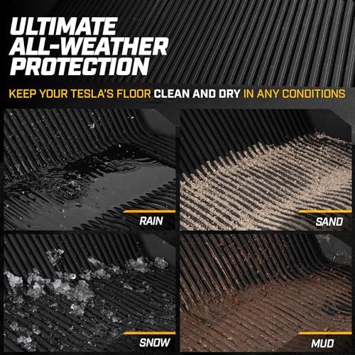 Cat® JustFit™ 3D Floor Mats for Tesla Model Y 2020–2024 Custom Fit All Weather Floor Liners, Heavy Duty Rubber Mats for Tesla Model Y – Premium Tesla Accessories for Full Interior Protection