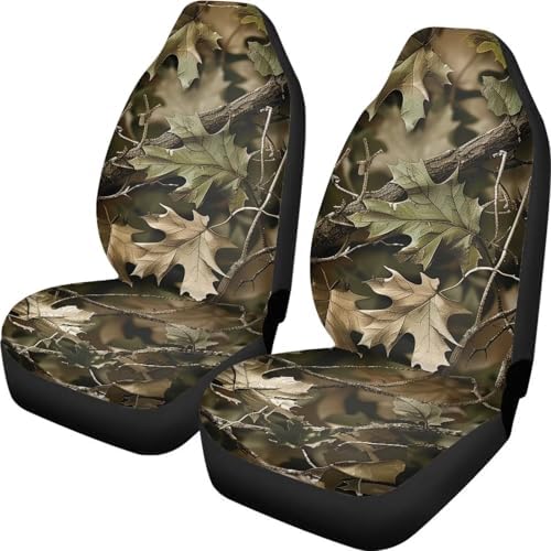 Camouflage Oak Hunting Wood 2pcs Car Front Seat Covers Protectors, Anti-Slip Seat Cover with, Interior Decor Car Accessories, Universal Fit for Car SUV Trucks
