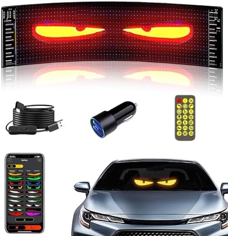 Flexible Devil Eyes Light for Windshield,LED Sign for Car,LED Digital Panel with Animations, Remote Control & Bluetooth APP for Cars,SUVs,Trucks(14.6'' * 3.6''-1PCS)