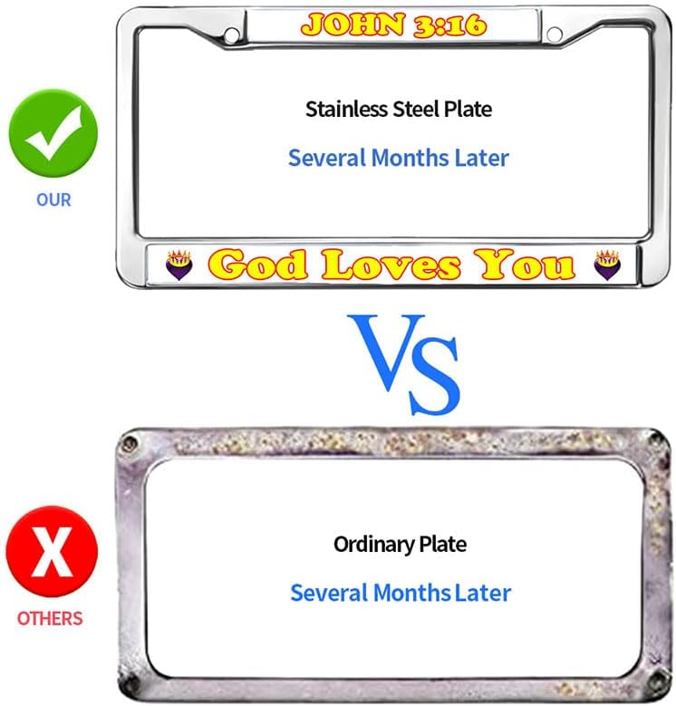 God Loves You License Plate Frame Chrome John Bible Verse Stainless Steel License Plate Frame Bible Scripture Fade-Resistant License Plate Frame with Chrome Screw Caps