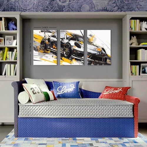 Graffiti Car Canvas Wall Art Colorful Supercar Picture for Boys Bedroom Black and White Wall Decor Abstract Mens Sports Car Canvas Prints Painting Vehicle Artwork Living Room Home Decoration 24x36" 3P - Image 5