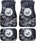 Butterfly Car Floor Mats 4PCS, Silvery Thron Rose Rubber Non-Slip Front and Rear Floor Mats, Gothic Starry Night Moon All Weather Heel Pad Universal Fit SUV Van Truck