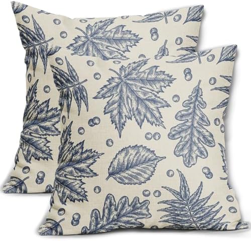 Blue Fall Pillow Covers 20x20 Set of 2 Cream Maple Leaf Print Autumn Colored Harvest Decorative Outdoor Pillowcases Farmhouse Seasonal Throw Cushion Case Decor for Home Couch Sofa Bed by Aytipun