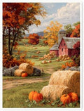 Autumn Farmhouse Wall Art – Rustic Red Barn Landscape with Pumpkins, Fall Harvest Canvas Print for Country Living Room or Seasonal Decor Display 20x30in Unframed by Unknown