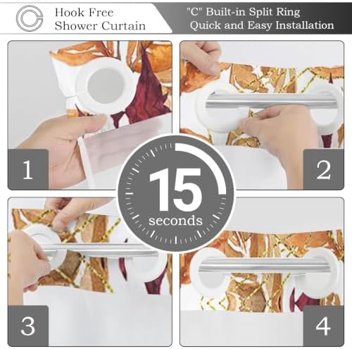 No Hook Shower Curtain with Snap in Liner, Hotel Style Watercolor Fall Autumn Pumpkins with Gold Branches Thanksgiving Shower Curtain Waterpoof Washable with See Through Top Window,71"x71" - Image 7