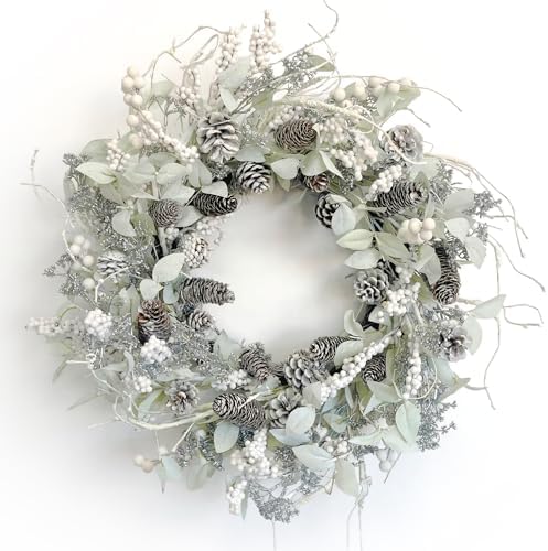 26 Inch Fall Wreath for Front Door with Frosted Pine Cones by Huashen