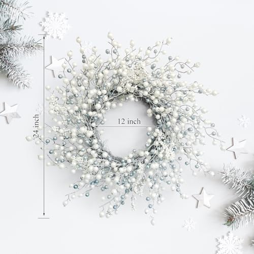 24 Inch Fall Wreath for Front Door with Silver Berry - Image 2