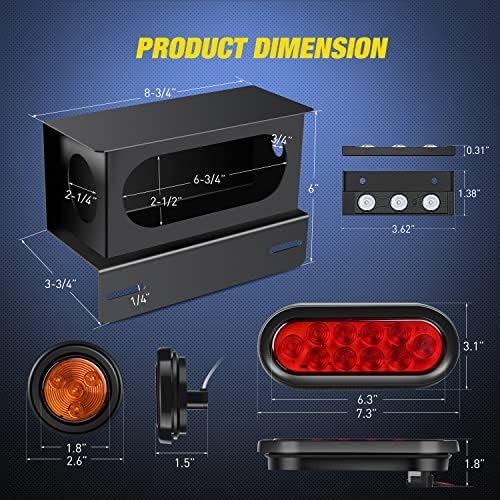 Nilight Steel Trailer Light Boxes Kit w/Oval Tailight Round Marker Lamp