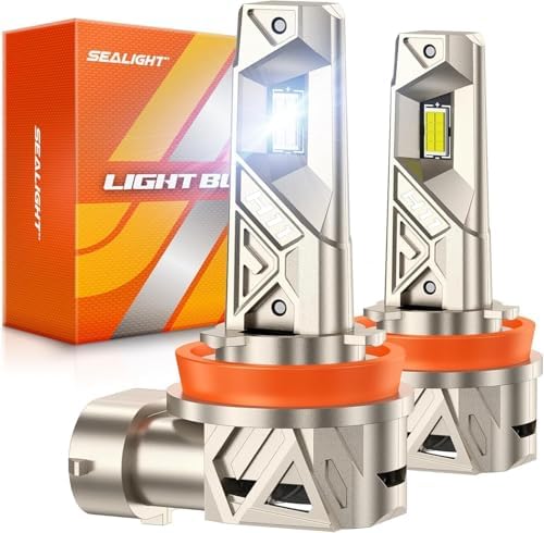 SEALIGHT H11 LED Bulbs, 66,000LM 6500K Cool White, IP68 IP6X 80,000hrs Long Lifespan, Real 1:1 Size Plug N Play, Anti Flickering H8/H9/H16 Fog Bulbs Combo 99% Compatible, Pack of 2