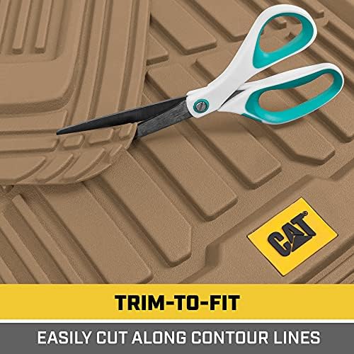 Cat® ToughRide™ Heavy-Duty 3 Piece Rubber All Season Floor Mats for Car Truck Van SUV, Beige - Premium Trim to Fit Cars Floor Mat, All Weather Deep Dish Automotive Floor Mats, Total Dirt Protection