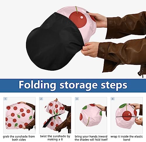 Red Cherry Car Windshield Sun Shade Fruit Pink Foldable Sunshade Front Window Visor Protector Blocks UV Rays Heat Keep Vehicle Cool (59 x 30 in)