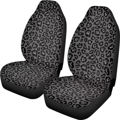 Black Gray Leopard Car Seat Covers Full Set of 2 Automobile Front Seat Covers Vehicle Accessories Carseat Seat Covers Cushion Pad Mat for SUV Trucks Chairs Vans Auto