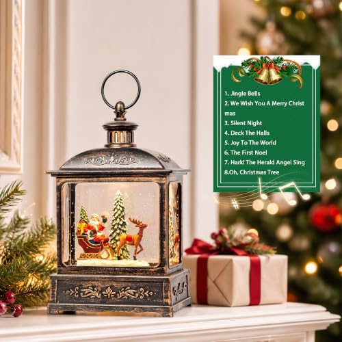 Christmas Snow Globe Lantern Water Glittering Santa Sleigh & Reindeer Scene with Music, USB Lined/Battery Operated Lighted Lantern for Christmas Festival Decoration Gifts - Image 5