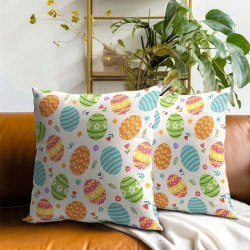 Sweetshow Easter Throw Pillow Covers 20X20 Inches Set of 2 Colorful Eggs Spring Flowers Pillowcase Soft Cotton Square Seasonal Cushion Covers for Living Room Sofa Bedroom Decor - Image 7