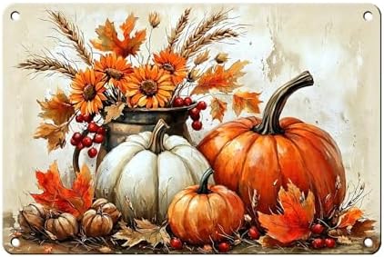Fall Sign Happy Thanksgiving Decor Pumpkin Vintage Tin Sign 8x12Inch by Unknown